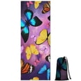 thumbnail image 1 of Purple Yellow Blue Butterfly Pattern Hot Yoga Mat Towel Non Slip for Hot Yoga - Quick-Drying Yoga Mat Cover with 4 Corner Pockets with Travel Bag - Hot Yoga Towel Non Slip 70"x26", 1 of 6