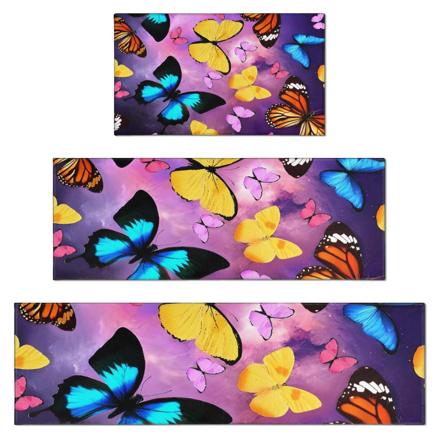Butterfly Runner Rug Purple Yellow Blue Butterfly Pattern Kitchen Rugs Sets Of 3,Kitchen ...