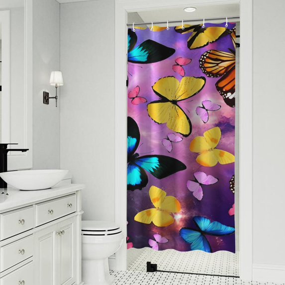 Purple Yellow Blue Butterfly Pattern Shower Curtain 36"x72" ,Bathroom Decorative Shower Curtains Set with 12 Hooks,Modern Waterproof Washable Shower Curtain