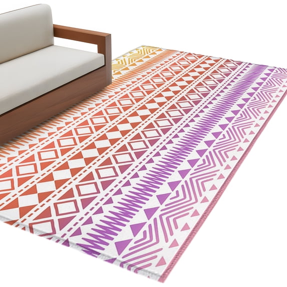 Purple Yellow Boho Living Room Rug 4x6 Washable Area Rug for Bedroom, Non-Slip Dining Room Rugs Ethnic Tribe Arrows Geometric Indoor Carpet for Kitchen Entryway Office Nursery Laundry