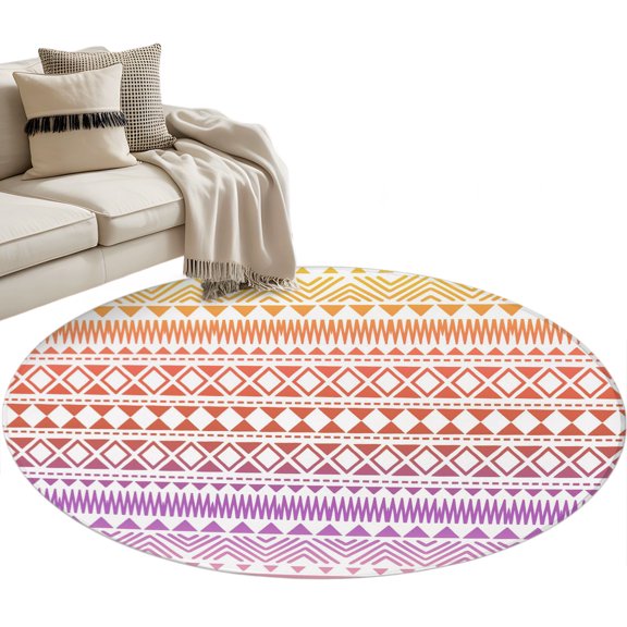Purple Yellow Boho Round Rug 3ft Area Rug Washable Soft Non-Slip 3' Circle Low Pile Rugs Ethnic Tribe Arrows Geometric Carpet for Bedroom Living Room Entryway Home Office Dining Room