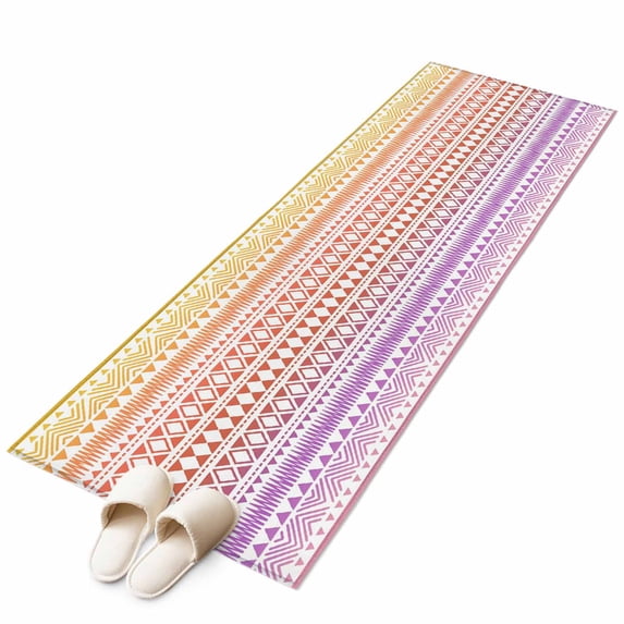 Purple Yellow Boho Runner Rug 2x6 Washable Kitchen Rug Non-Slip Lightweight Thin Soft Low Pile Bathroom Runner Ethnic Tribe Arrows Geometric Carpet for Hallway Laundry Room Bedroom Entryway