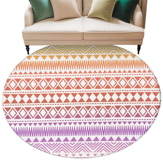 Purple Yellow Boho Washable Round Rug 6ft Area Rug for Living Room, Soft Large Non-Slip Circle Dining Room Rugs Ethnic Tribe Arrows Geometric Carpet for Bedroom Entryway Classroom Dorm