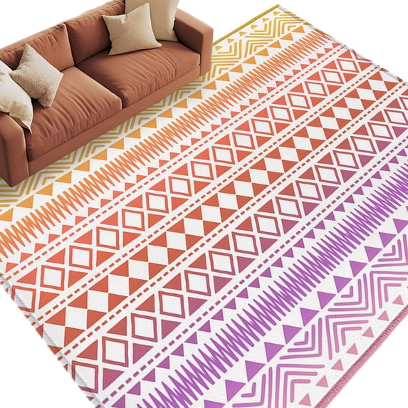 Purple Yellow Boho Washable Rug 5x7 Area Rugs for Living Room, Ethnic Tribe Arrows Geometric Large Bedroom Rug Soft Non-Slip Low Pile Floor Carpet for Dining Room Kitchen Office Laundry Nursery
