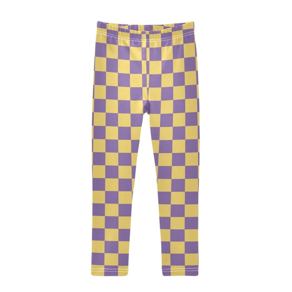 Purple Yellow Checked Printed Leggings Yoga Pants for in 4t to 10t