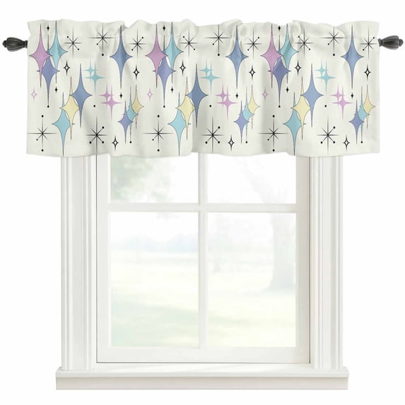 Purple Yellow Diamond Farmhouse Short Window Curtain Valances, Modern Geometric Middle Century Rod Pocket Kitchen Valances for Living Room Bedroom Bathroom Cafe 54" x 18"
