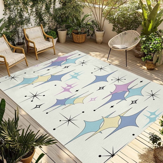 Purple Yellow Diamond Outdoor Rug 3x5 Ft - Reversible Patio Rug Outdoor Camping Rugs, Modern Geometric Middle Century Washable Indoor Outdoor Area Rugs, Non-Slip Outdoor Carpet Runner for Deck/Porch