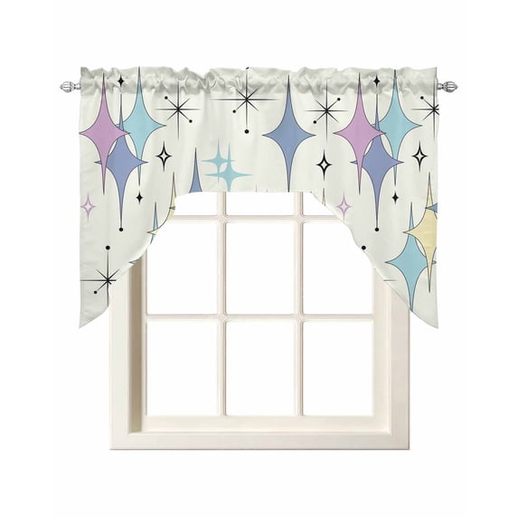 Purple Yellow Diamond Swag Valances for Windows, Small Curtains Drapes, Modern Geometric Middle Century Kitchen Window Curtains Over Sink Window Treatment Valance for Bedroom/Bathroom 56"x36"