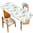 thumbnail image 1 of Purple Yellow Diamond Table Cloths for 8 Foot Rectangle Tables, Modern Geometric Middle Century Patio Waterproof Elastic Fitted Tablecloths, Washable Rectangular Table Cover for Camping, 1 of 8