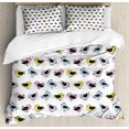 thumbnail image 1 of Purple and Yellow Duvet Cover Set King Size, Little Colorful Cartoon Bird Character Drawings on Plain Backdrop, Decorative 3 Piece Bedding Set with 2 Pillow Shams, White Multicolor, by Ambesonne, 1 of 3