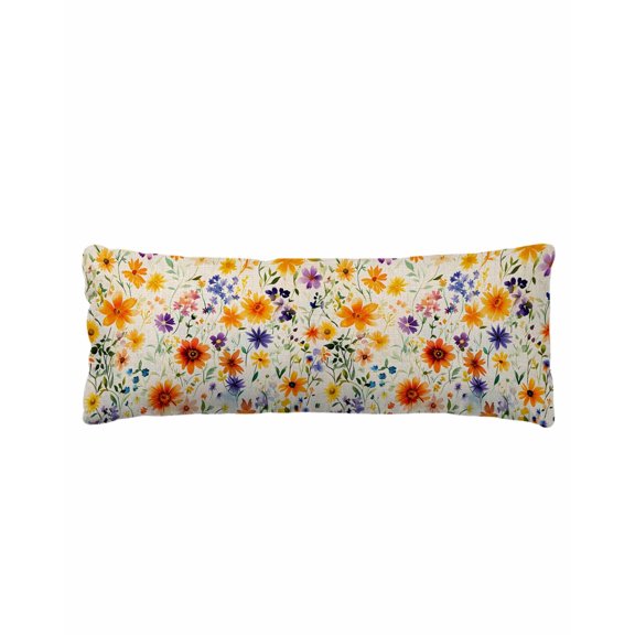 Purple Yellow Flowers Body Pillow Cover 20 x 60 Inch Decorative Pillow Cover Retro Spring Pastoral Botanical Lumbar Pillowcase Seasonal Rectangle Cushion Case for Couch Sofa Bed Living Room