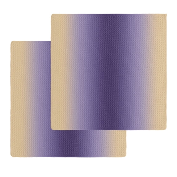 Purple Yellow Ombre Kitchen Dish Towels for Drying Dishes Set of 2, Farmhouse Modern Gradient Art Waffle Weave Microfiber Hand Tea Bathroom Towels Quick Dry & Absorbent Towel 12x12