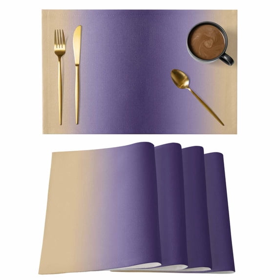 Purple Yellow Ombre Placemats Set of 8, Farmhouse Modern Gradient Art Placemats for Dining Table, Place Mats for Kitchen Tabletop, Waterproof Wipeable Dining Table Mats Set