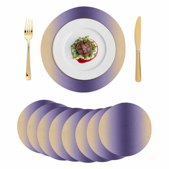 Purple Yellow Ombre Round 15 Inch Placemats Set of 8, Farmhouse Modern Gradient Art HeatResistant Non Slip Place Mats for Dining Table, Wipeable Braided Kitchen Table Mats for Housewarming