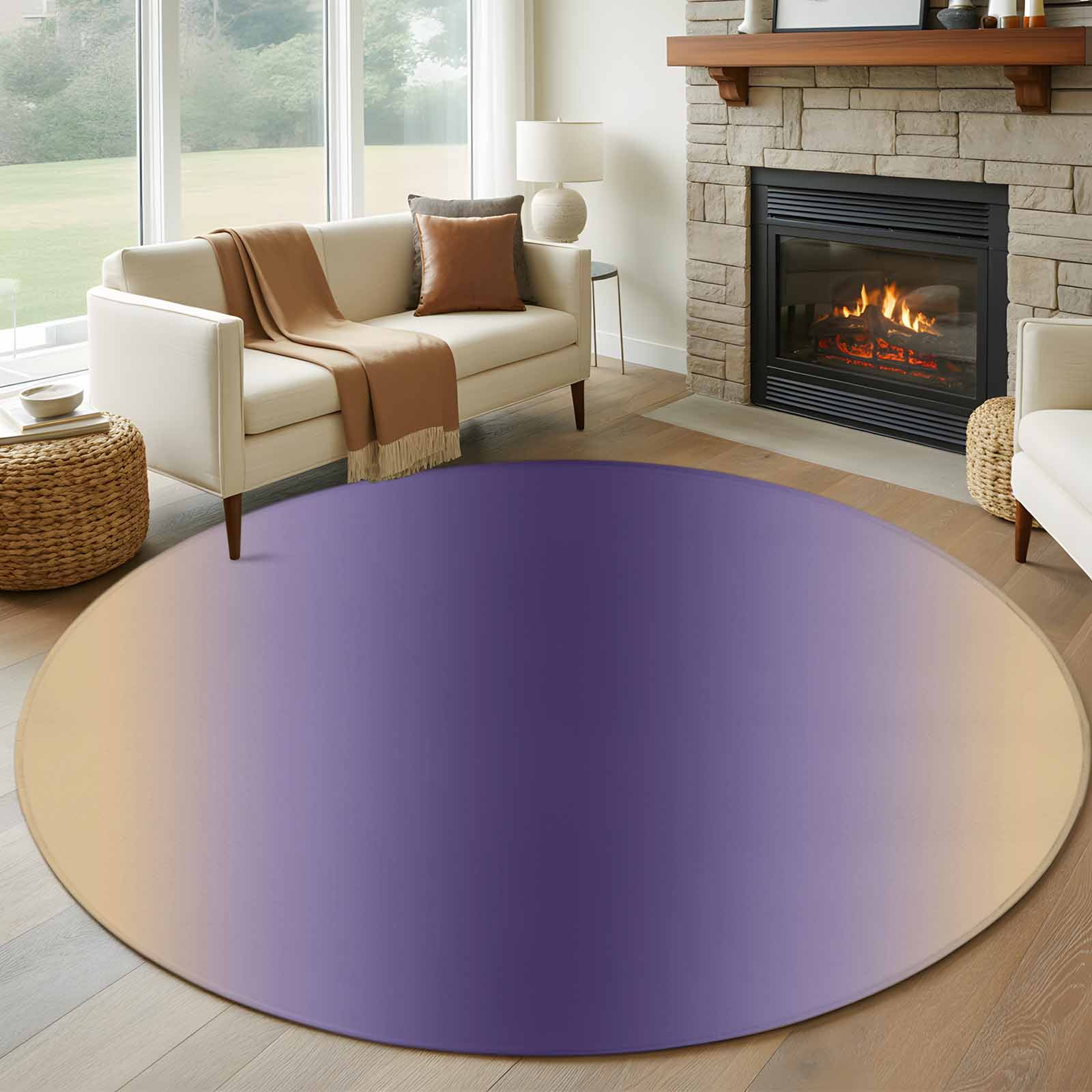 Purple Yellow Ombre Round Area Rug 6Ft Washable Circle Rugs for Bathroom Office, Farmhouse Modern Gradient Art Non-Slip Carpet Floor Mats Indoor Outdoor Carpet Runner Aesthetic Home Decor