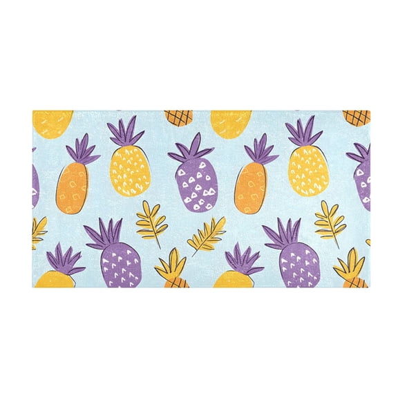 Purple Yellow Pineapple Pattern Bath Mat 39x20 Inch Soft Absorbent Non-Slip Plush Bathroom Rug for Floor