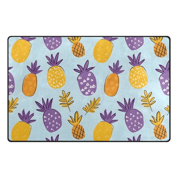 Purple Yellow Pineapple Pattern Memory Foam Area Rug 31"x20" Non Slip, Absorbent, Fade Proof for Living Room, Bedroom, Office