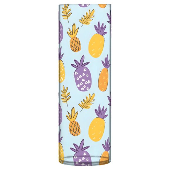 Purple Yellow Pineapple Pattern Vase Flower Vase Clear Unbreakable Plastic Tall Decorative 11.8in