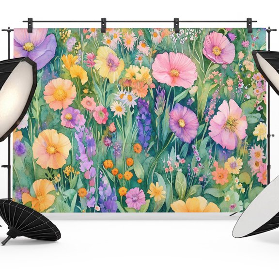 Purple Yellow Poppy Backdrop for Photography, Wildflowers Garden Floral Meadow Photo Backdrop Portrait Background Party Banner Photo Backgrounds for Studio Booth Props, 12x8ft