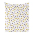 thumbnail image 1 of Purple and Yellow Soft Flannel Fleece Blanket, Halloween Scary Skeleton Themed Plenitude Skull Printings, Cozy Plush for Indoor and Outdoor Use, 60" x 80", Mustard Violet and White, by Ambesonne, 1 of 5