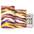 thumbnail image 1 of Purple Yellow Tiger Stripes Flameless LED Candle Set with Remote, Battery Operated Color Changing Pillar Candles, Set of 2, 1 of 7