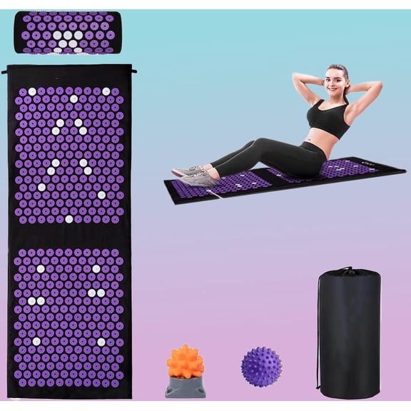 Purple Yoga Mat Set, Magnetic Mat and Pillow for Back & Neck