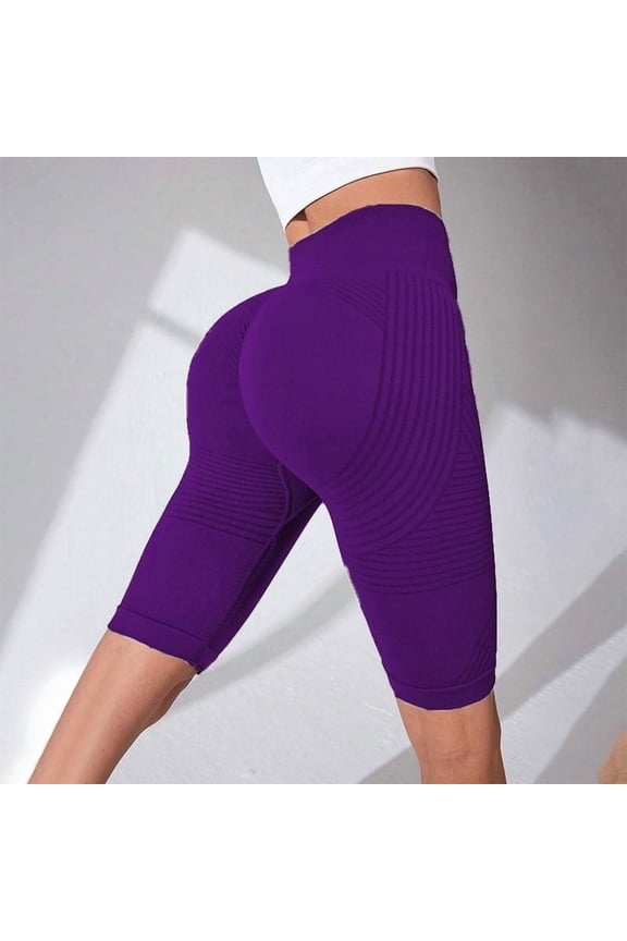 Purple Yoga Shorts Women'S Hip Lifting Fitness Pants with Textured Compression and Tight Fit High Waisted Peach Hip Yoga Shorts