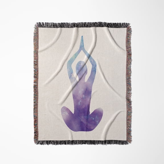 Purple Yoga Women With Colorful Design Buddha Meditation, Woven Blanket