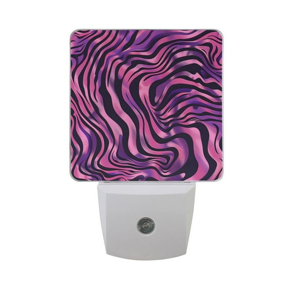 Purple Zebra Stripes Night Light 2 Pack LED Nightlight Plug into Wall Dusk to Dawn Sensor Soft White