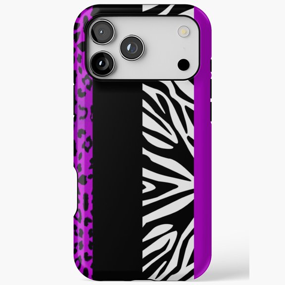 Purple Zebra and Leopard Skin Stripes iPhone Case 11 through 17 Pro Max