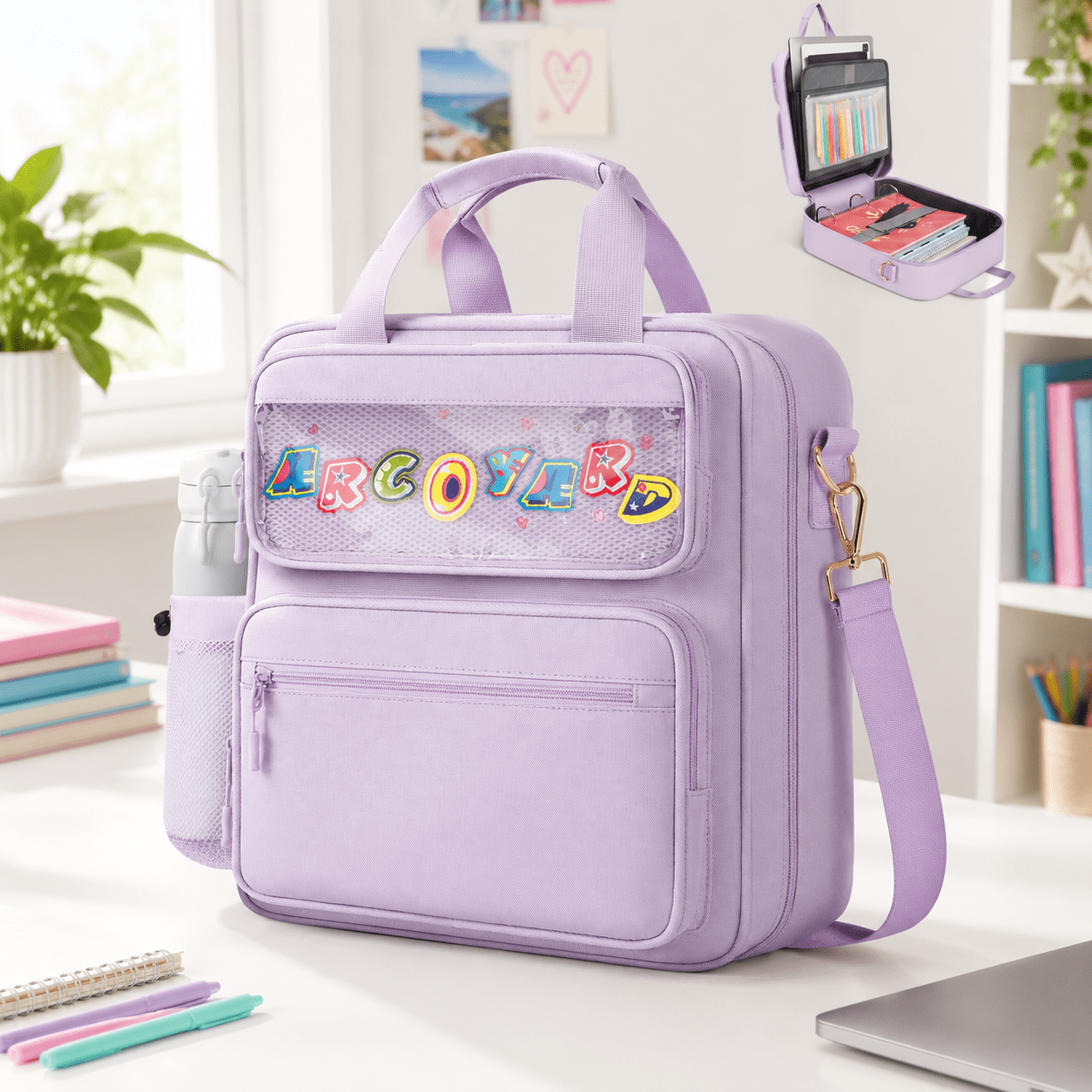Notebok Ring Purple Zipper Binder 3 Ring with D-ring, 14 Inch Laptop Compartment ...