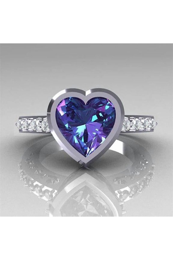 Purple Zircon Crystal Ring For Women Lovely Heart Shape Excellent Quality Beautiful Jewelry Romantic Valentine's Day Gift