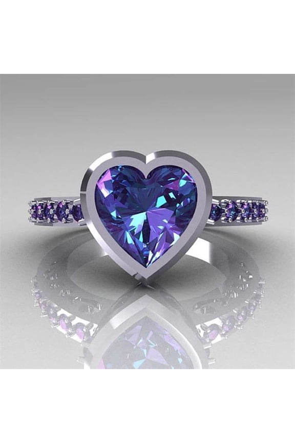Purple Zircon Crystal Ring For Women Lovely Heart Shape Excellent Quality Beautiful Jewelry Romantic Valentine's Day Gift