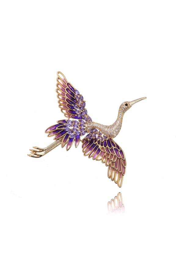 Purple Zirconia Luxury Animal Crane Brooch Pin For Women Dress Hat Decoration Bride Engagement Wedding Jewelry