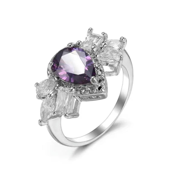 Purple Zirconia Water Drop Cz Band 925 Silver Women's Engagement Ring Size 6-10