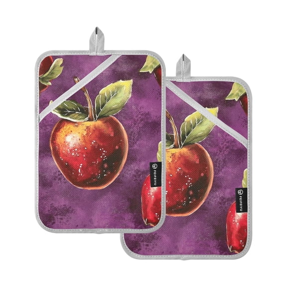 Purple and Apple Oven Mitts Pot Holders 2 pcs Heat Resistant for Kitchen Baking Grilling