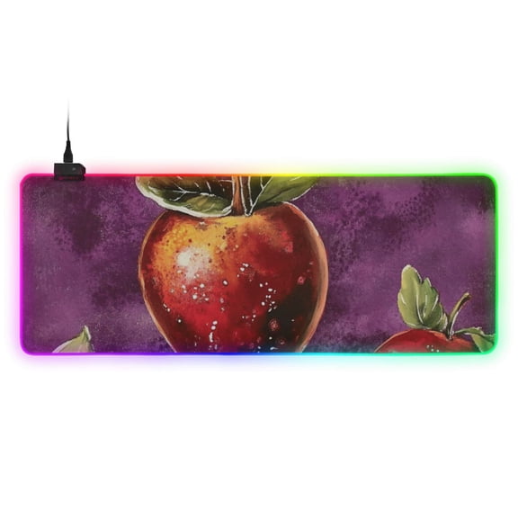 Purple and Apple RGB Gaming Mouse Pad Large Keyboard Mat Rubber Base 13 Light Modes