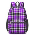 thumbnail image 1 of Purple and Black Checkered Pattern 17" School Backpacks for Teens,Waterproof Oxford Fabric,S-Shape Padded Straps for School,Travel,Hiking,Camping, 1 of 6