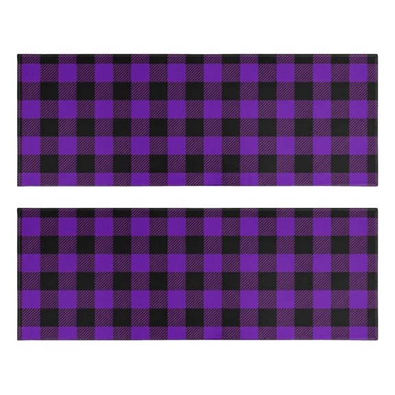 Purple and Black Checkered Pattern Anti Fatigue Kitchen Rugs Set Of 2, Non Slip Washable Decorative Floor Mats for Sink Laundry and Home Use, 17"x47"