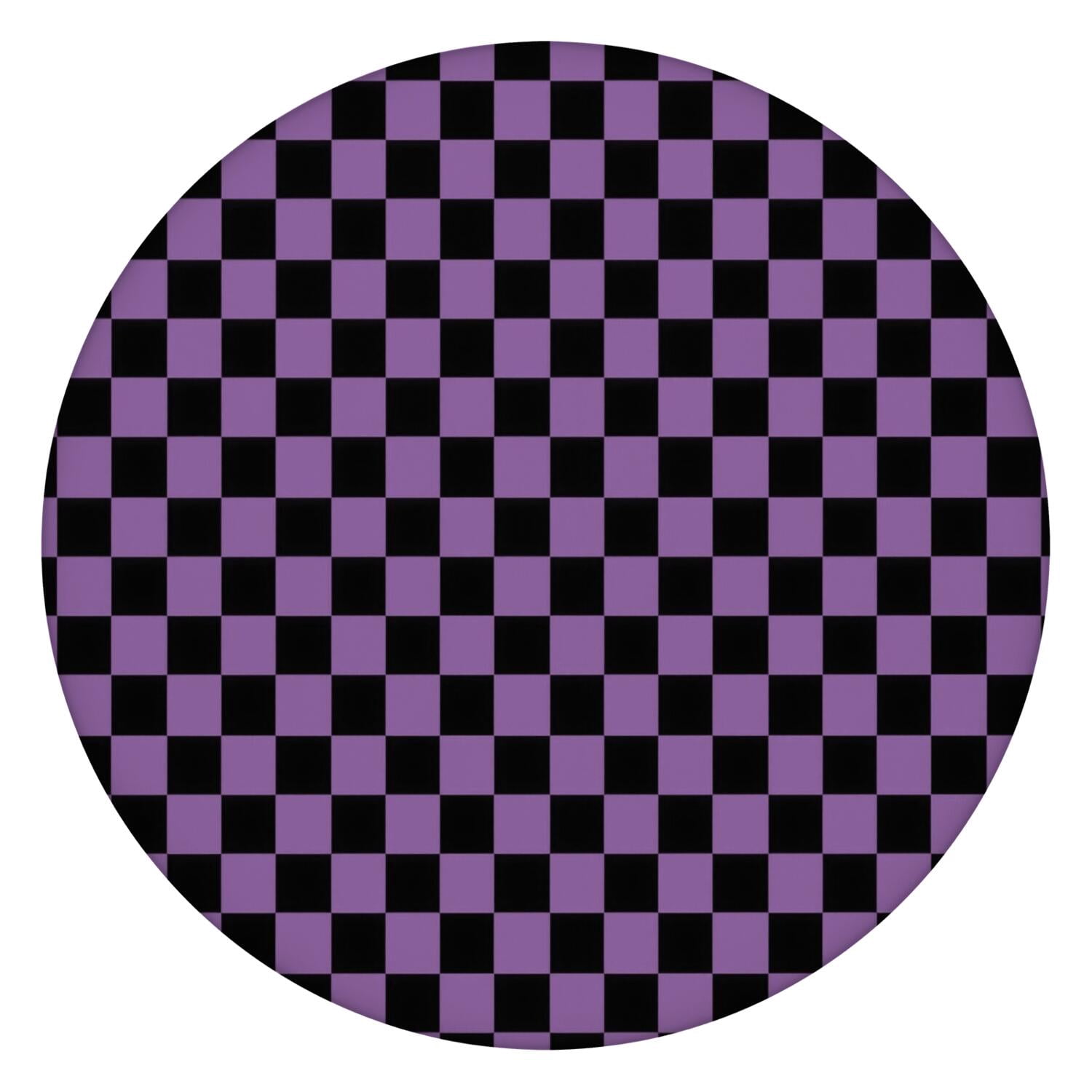 Purple and Black Checkered Pattern Round Fitted Tablecloth with Elastic ...