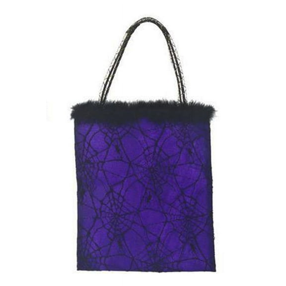 Purple and Black Colored Spider Web Design Lace Tote Bag - Candy Bag