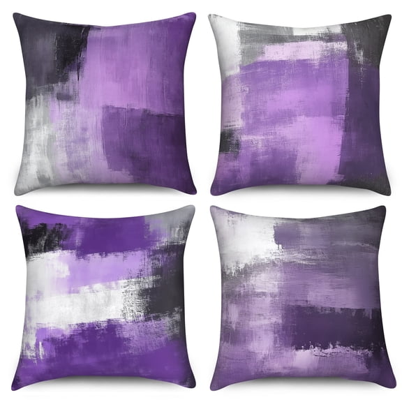 Purple and Black Gray Throw Pillow Covers 18x18 Abstract Art Painting Modern Decorative Pillow Covers Throw Pillows for Couch Sofa Bedroom,Set of 4