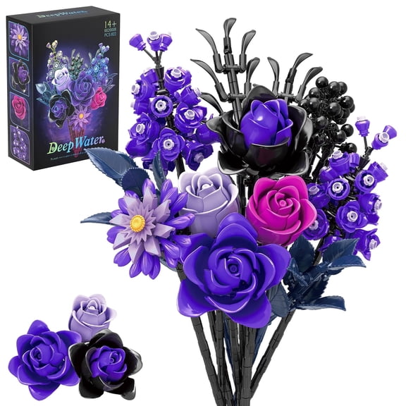 Purple and Black Roses Bouquet Building Block Set 822 Pieces