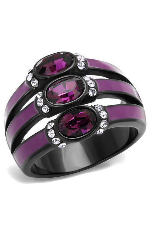 Purple and Black Stainless Steel Tri Band Ring Anillo Para Mujer