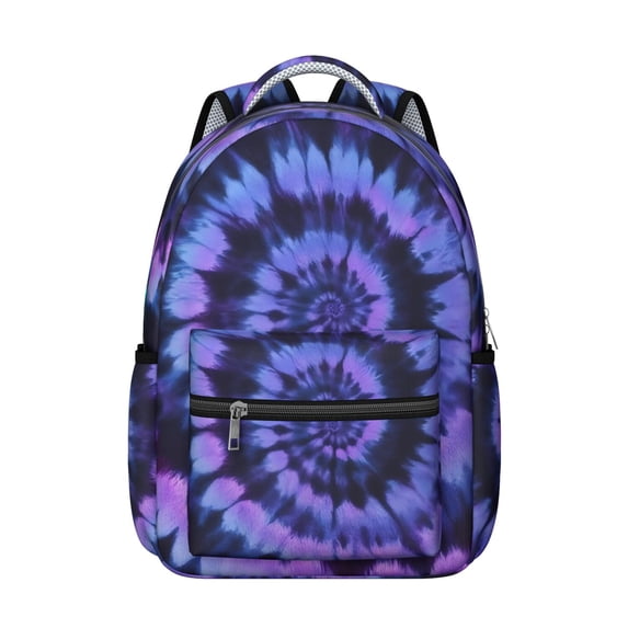 Purple and Black Tie Dye Pattern Backpack for School, Cute School Bag with Adjustable Shoulder Straps and Padded Back, 15.3"x11"x7.1"