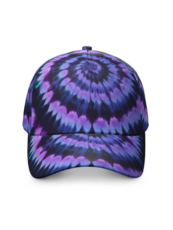 Purple and Black Tie Dye Pattern Baseball Cap, Casual Daily Hat with Snap Closure & Sweatband, Rigid Flat Brim Gifts for Sports Outdoor Travel