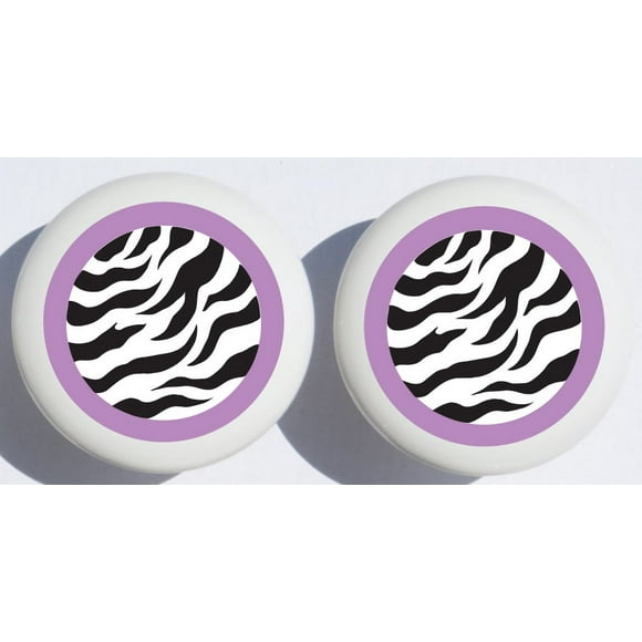 Purple and Black Zebra Print Drawer Pulls  / Polka Dot Ceramic Cabinet Knobs / Safari Nursery Room Decor (Set Of Two)