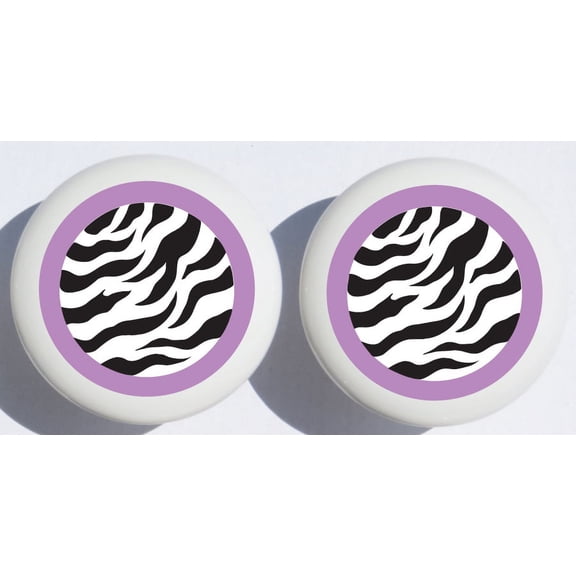 Purple and Black Zebra Print Drawer Pulls / Polka Dot Ceramic Cabinet Knobs / Safari Nursery Room Decor (Set Of Two)