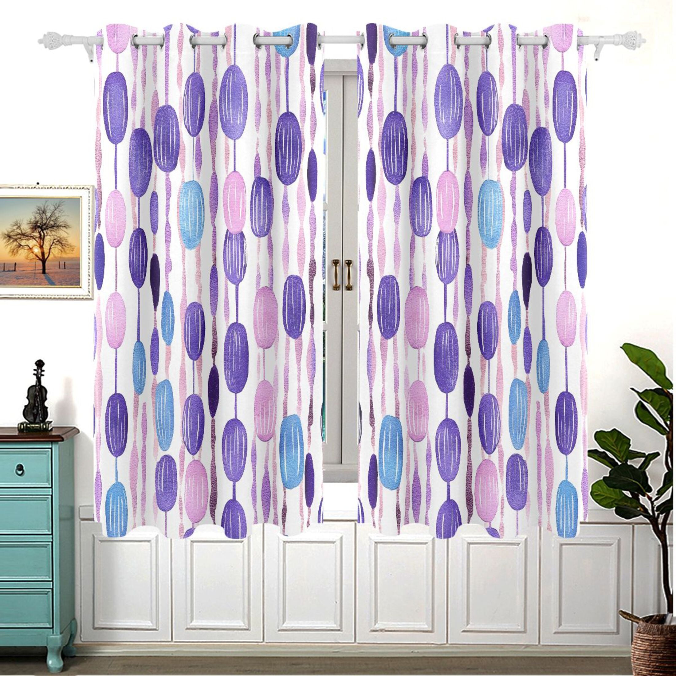 Purple and Blue Bead Pattern 63x55in Window Curtain Panels 63x55in 2-Piece Heavy Duty 80% Light Blocking