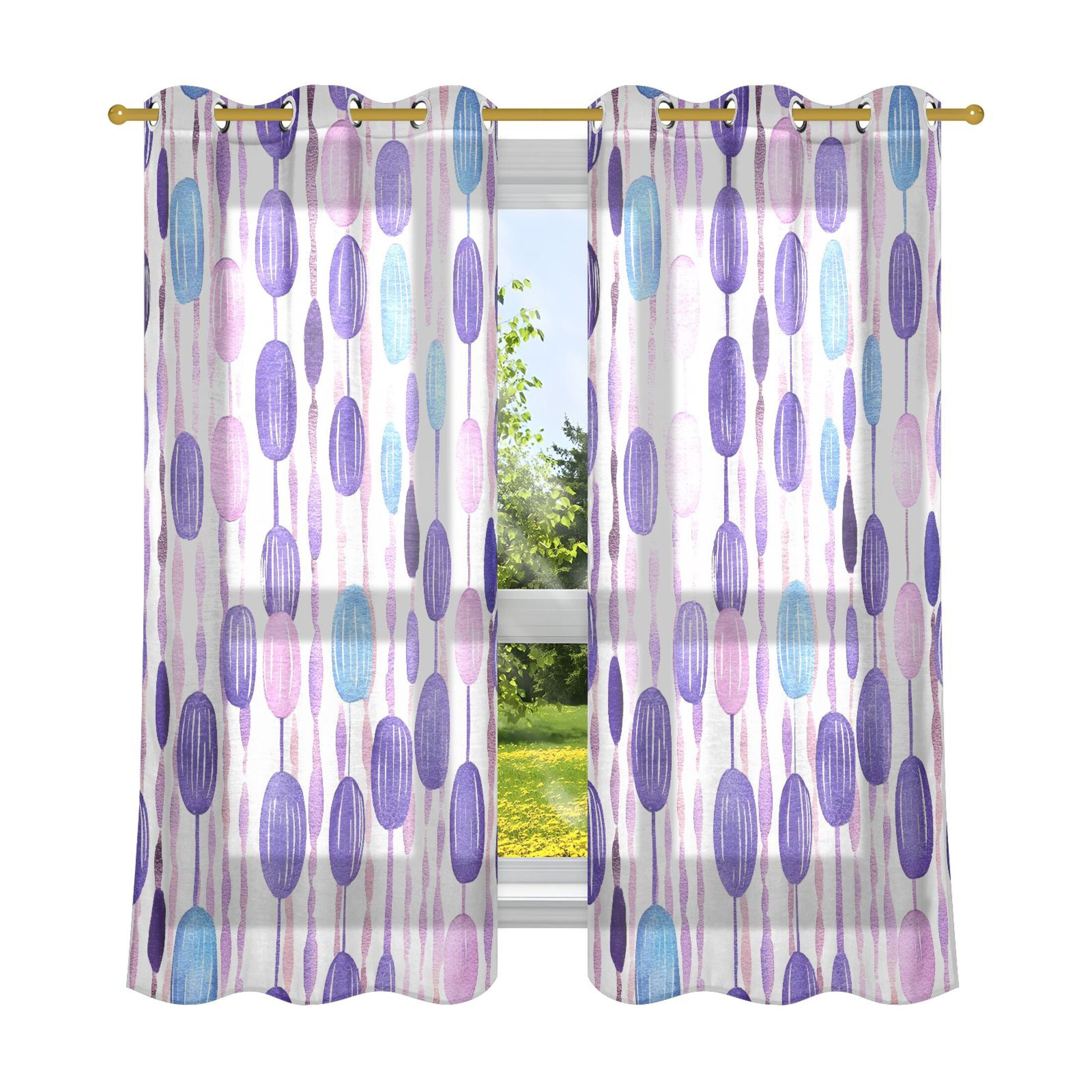 Purple and Blue Bead Pattern Breathable Sheer Curtains 63x52in Soft Light Filtering, UV Protection and Thermal Insulation